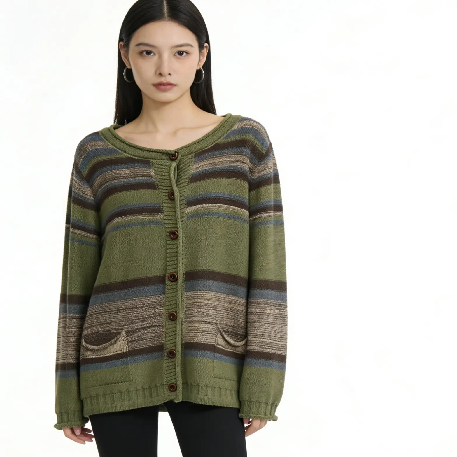 柔软舒适圆领设计慵懒风春秋百搭显瘦针织开衫