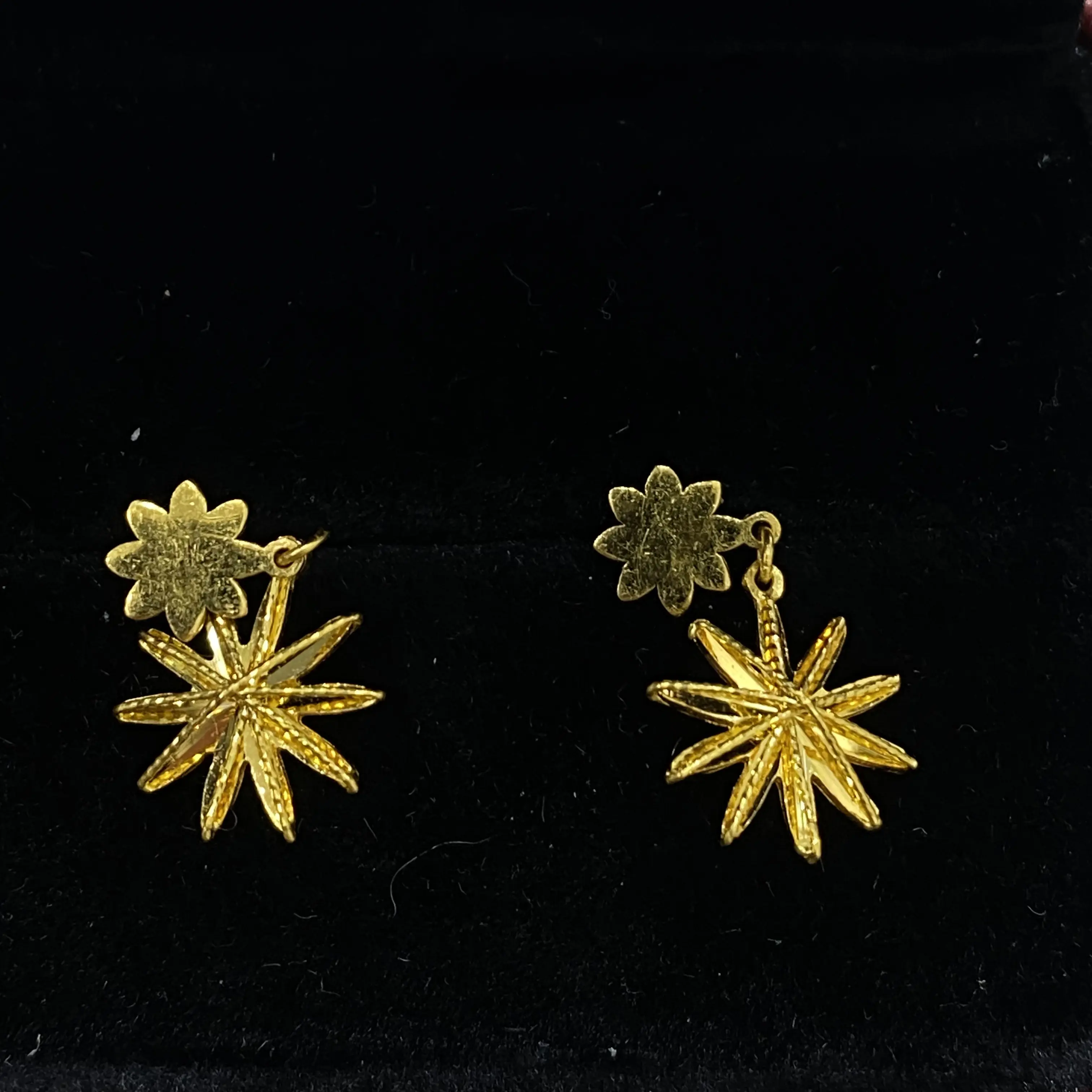 芒星7字钩耳饰时尚金拉丝5G精工设计花丝满天星六瓣耳饰