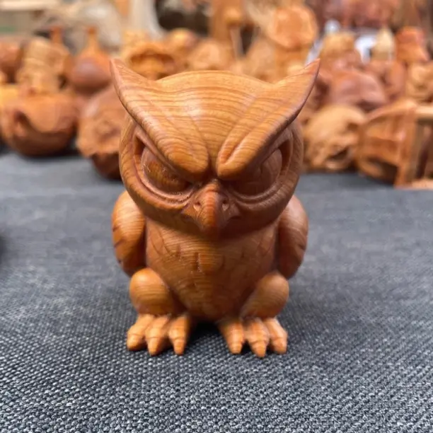 太行崖柏高油猫头鹰手把件摆件自带香味