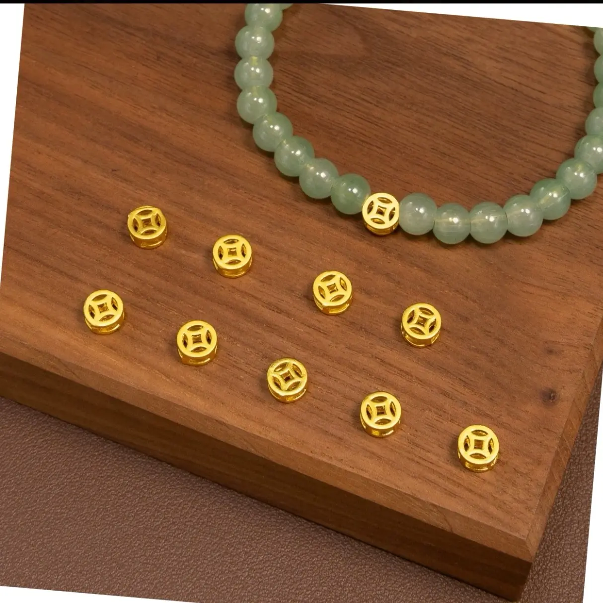 18k金隔珠7mm铜钱隔珠通孔手工DIY饰品配件