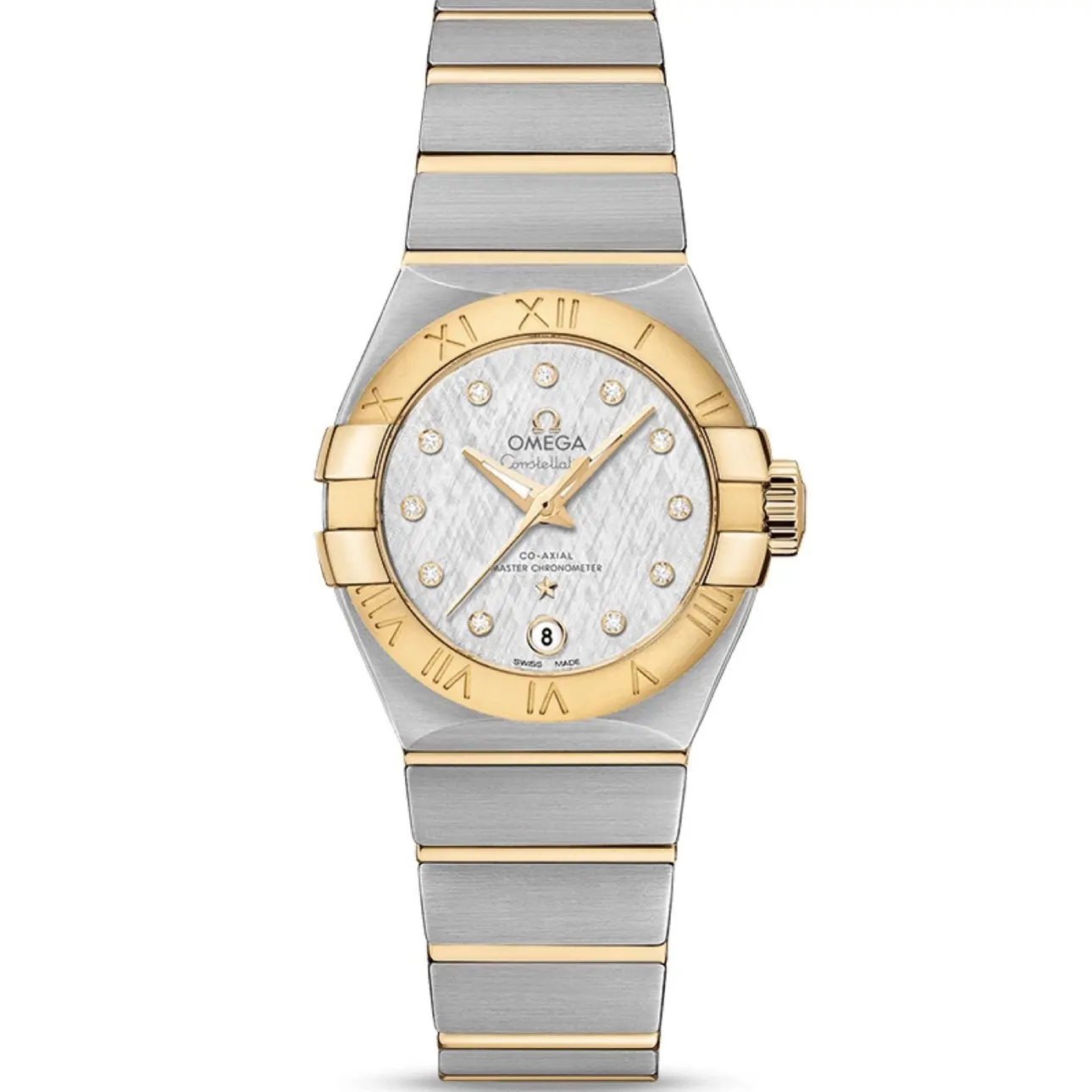 99新 Omega/欧米茄 星座系列/丝绸纹理钻石刻度/27mm机械女表全套