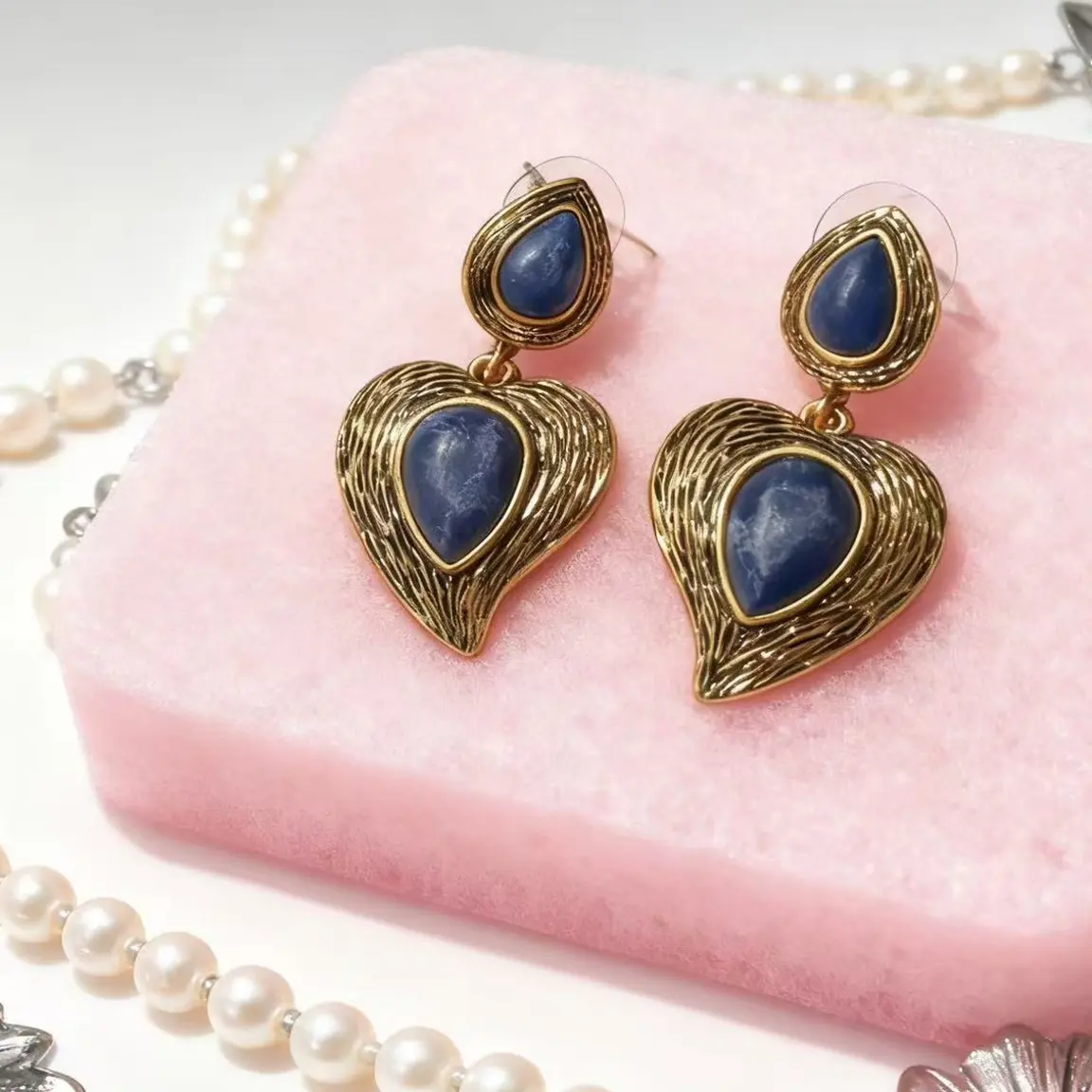 铜合金玻璃耳饰 耳钉饰品复古宫廷手工宫廷风千金风百搭朋克风女