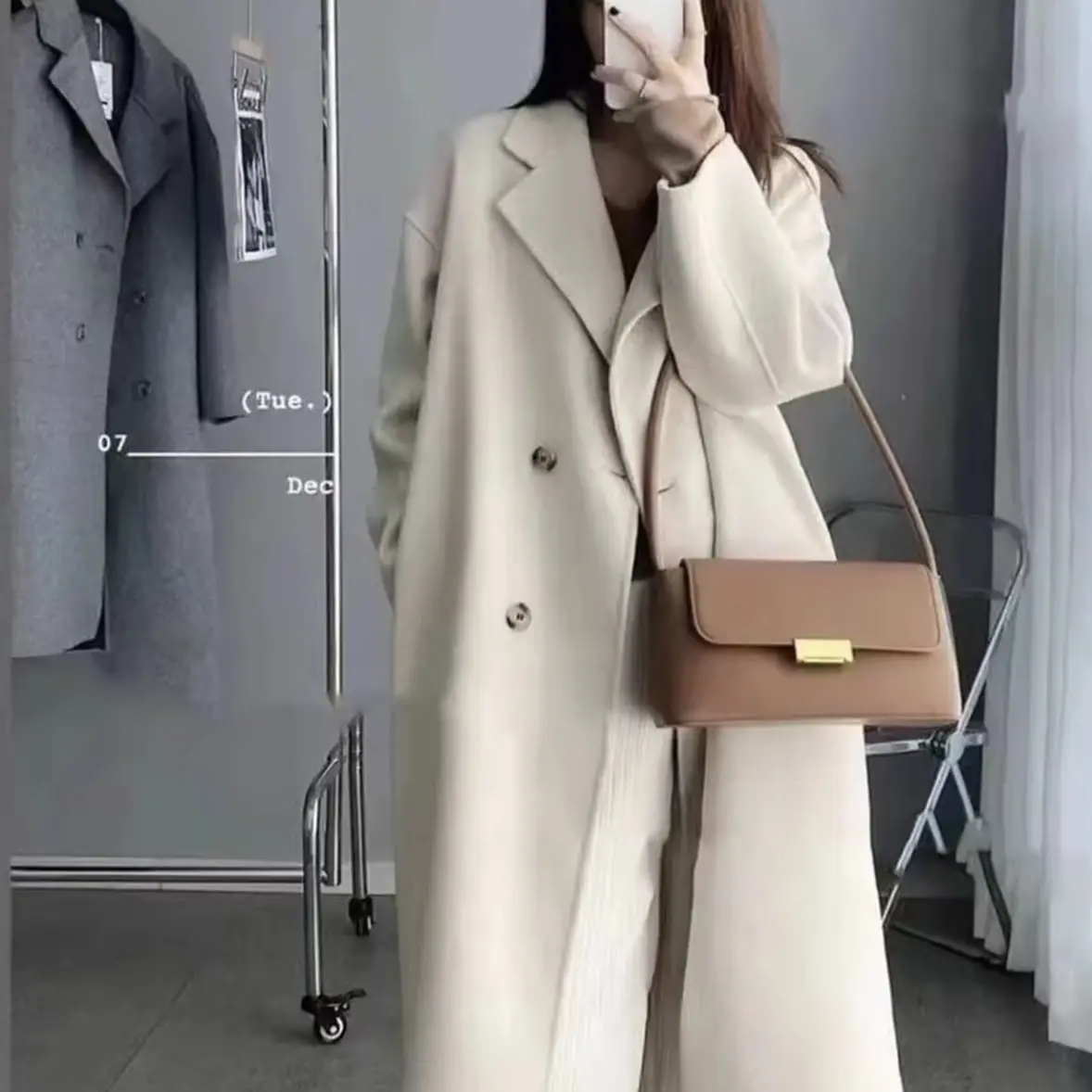 加厚呢大衣女秋冬韩系宽松中长款双面呢显瘦高级感毛呢外套