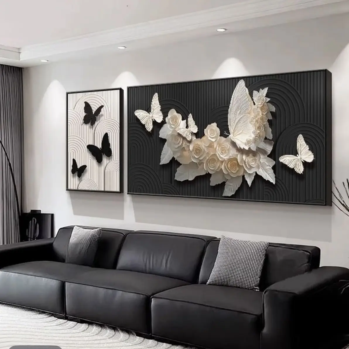 意式极简蝴蝶客厅装饰画轻奢高级感沙发背景墙挂画