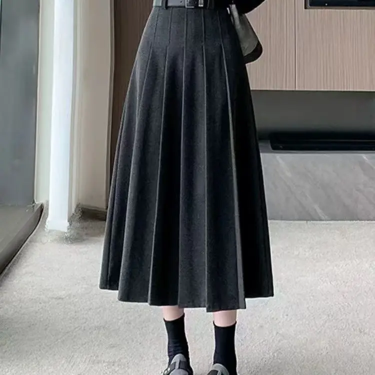 学院风高腰显瘦毛呢百褶半身裙秋冬新款百搭中长款