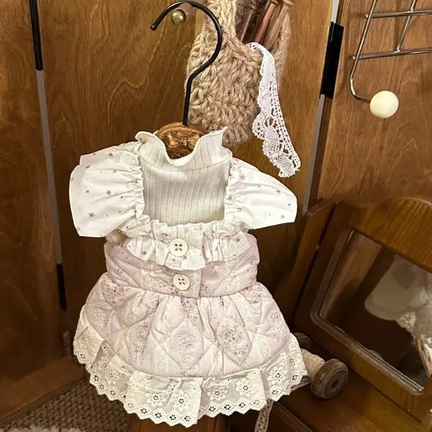 波点刺绣淡粉色碎花秋冬吊带裙情侣款棉衣裙秋冬保暖小型犬猫咪