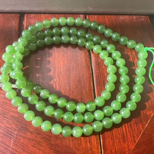 天然和田玉碧玉卡6mm菠菜绿圆珠项链男女通用玉石挂件