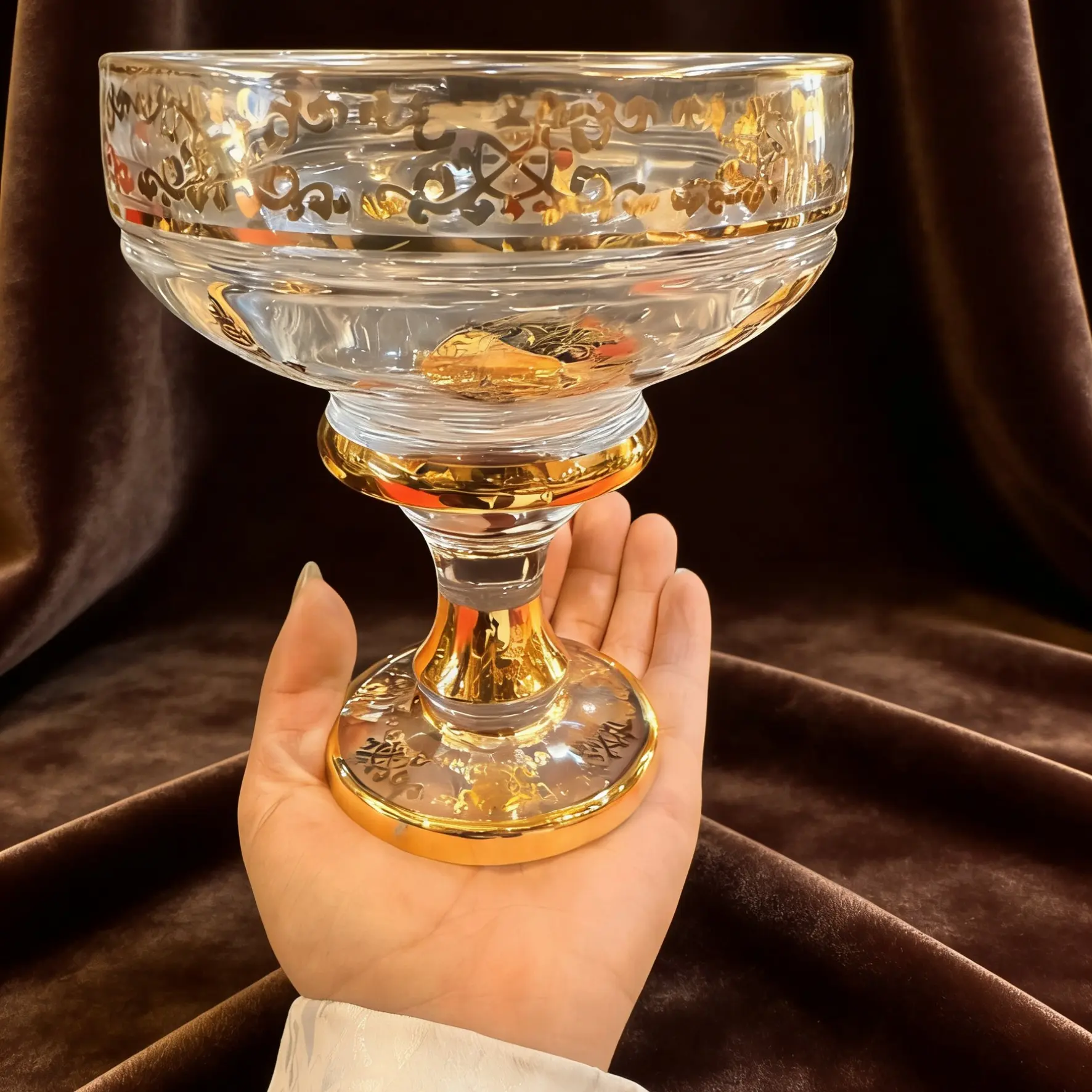 高颜值珐琅彩水晶玻璃高脚水果盘精致客厅茶几摆件