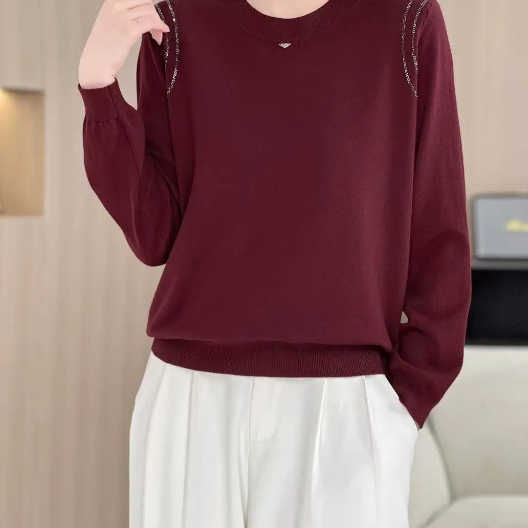 中年妈妈针织镶钻短款毛衣秋冬新款百搭打底衫20春秋显瘦长袖洋气