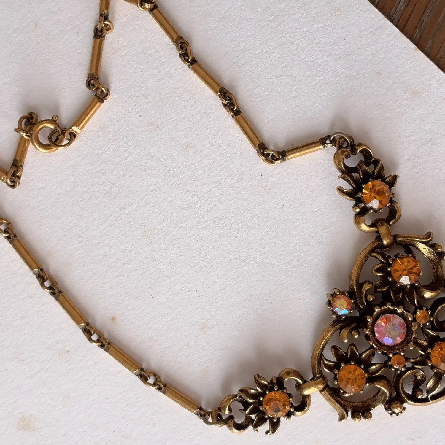 合金合成锆石项链 中古Coro1940-1950年代本款花朵菜菌石颈链