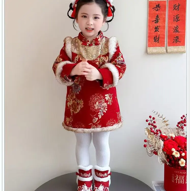 冬季厚款3 - 6岁女童国风拜年服连衣裙