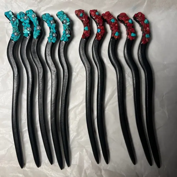 藏式复古民族风手工黑檀木发簪女用盘发头饰