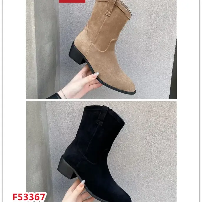 53367秋冬一脚蹬中筒流浪靴粗跟复古骑士靴时尚百搭女鞋冬季