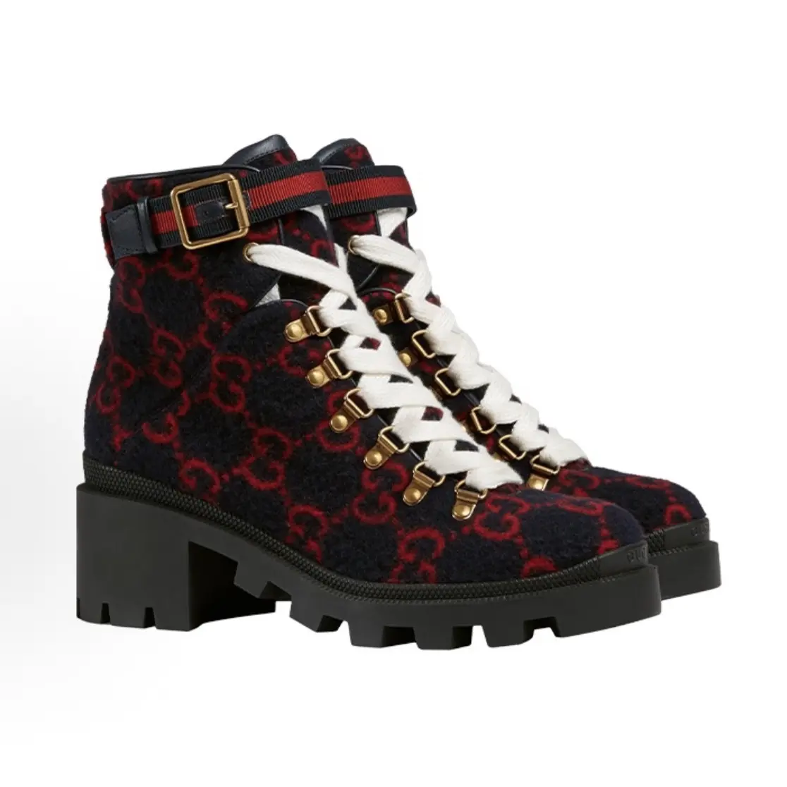 GUCCI / 古驰 GG羊毛 高帮鞋 女款 红黑色  配白盒 轻微压痕