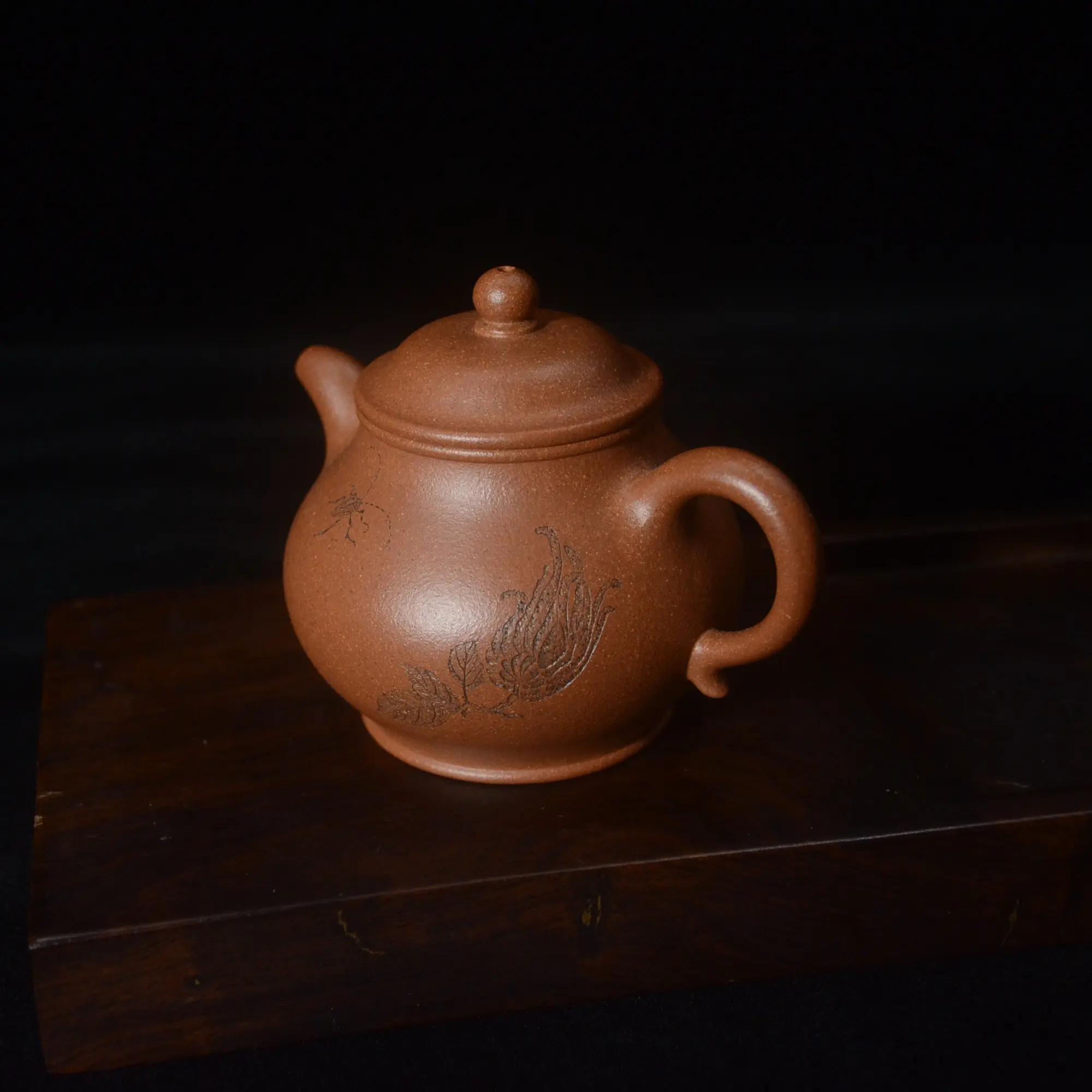 高潘原矿桃花泥纯手工刻绘佛手容量180CC小容量红泥泡茶壶茶具