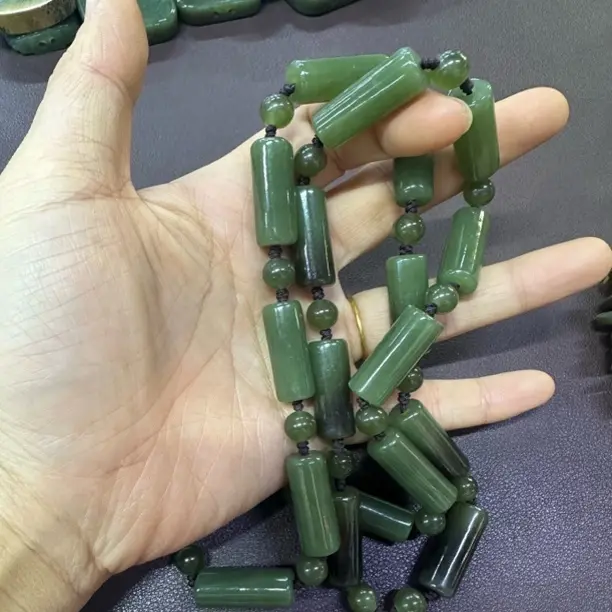 和田玉桶珠挂件项链且末玉个别珠子有没纹介意勿拍