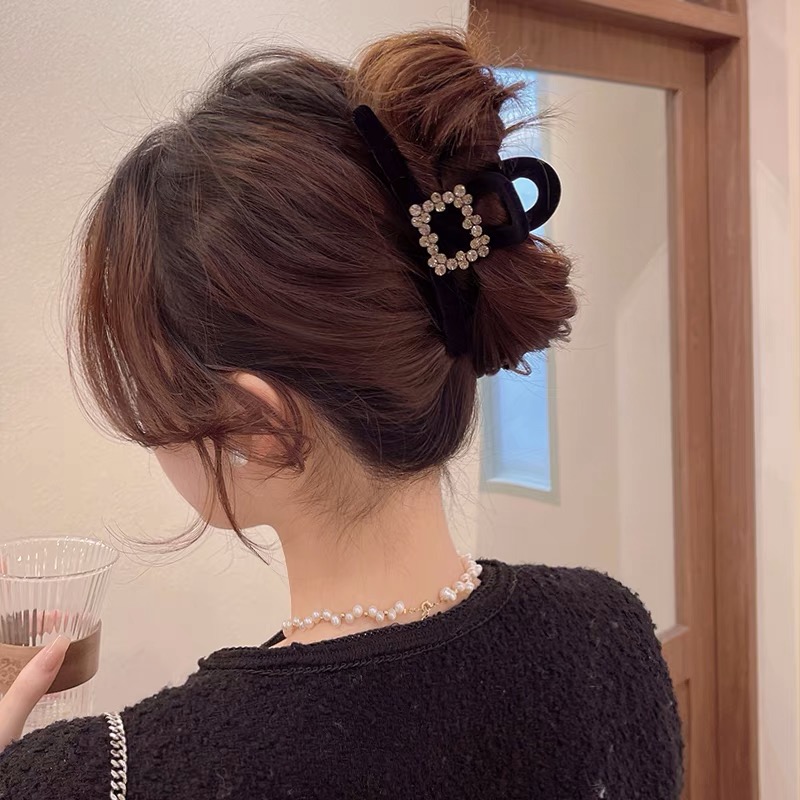 月光银河~方块锆石丝绒抓夹女发夹盘发鲨鱼夹网红百搭发饰8846