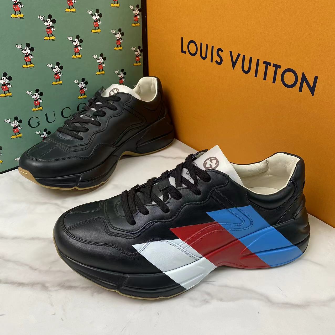 未使用 GUCCI/古驰 黑色侧翼印带休闲百搭时尚老爹鞋 42码