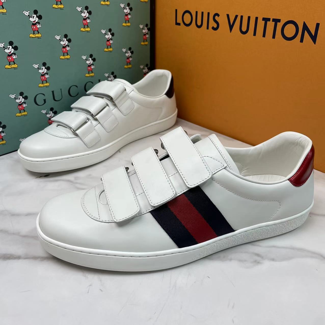 GUCCI/古驰白色经典系带魔术贴潮流百搭舒适时尚板鞋/42码/全新