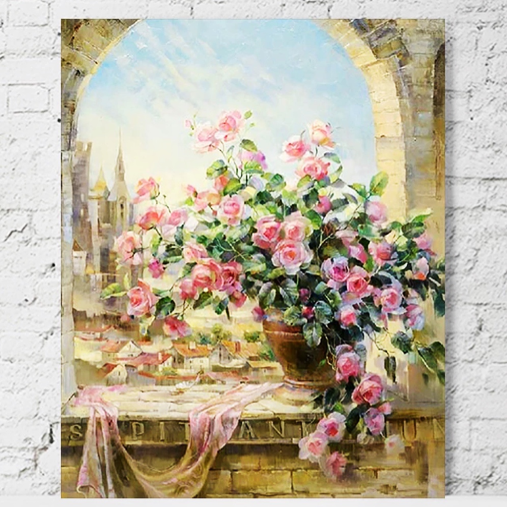 法国DMC十字绣-窗前一景玫瑰订制慎拍