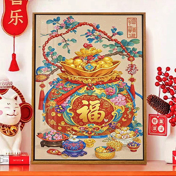 法国DMC2025客厅十字绣-中国风新款聚财线绣福袋爆款钻石