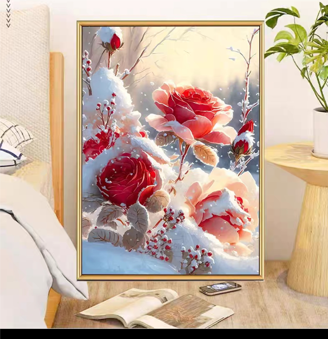 法国DMC十字绣卧室-冰雪玫瑰订制慎拍竖挂