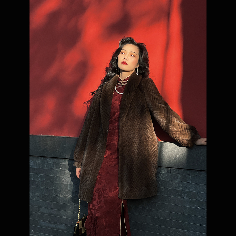 浮生•记 top ulara 画报 仿水貂富太太咖色皮草大衣外套 防风保暖