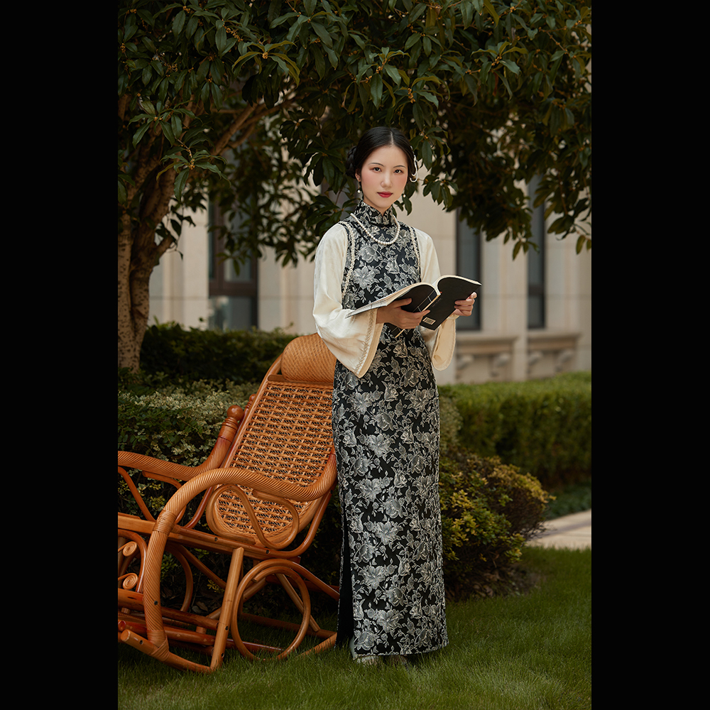 泊舟借梦 top ulara 复古画报款秋款假两件倒大袖无省旗袍