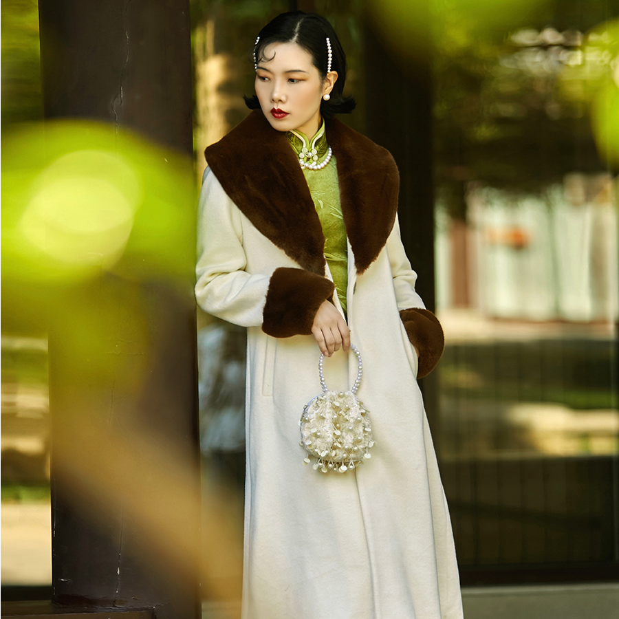 人造皮草 如荼 top ulara 民国复古仿皮草澳毛白色呢大衣
