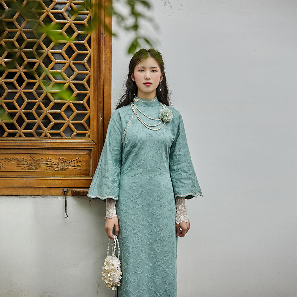 蝶兰草 top ulara 清新日常大小姐秋冬加厚倒大袖古法无省旗袍