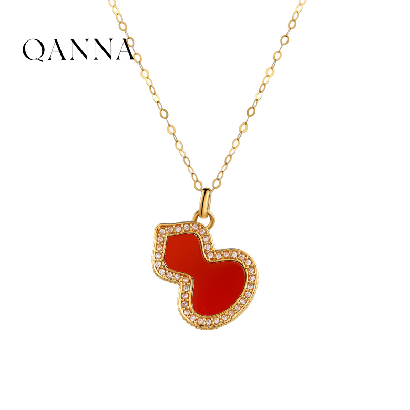 QANNA【福利】18K金时尚经典红玛瑙葫芦吊坠（不含链）
