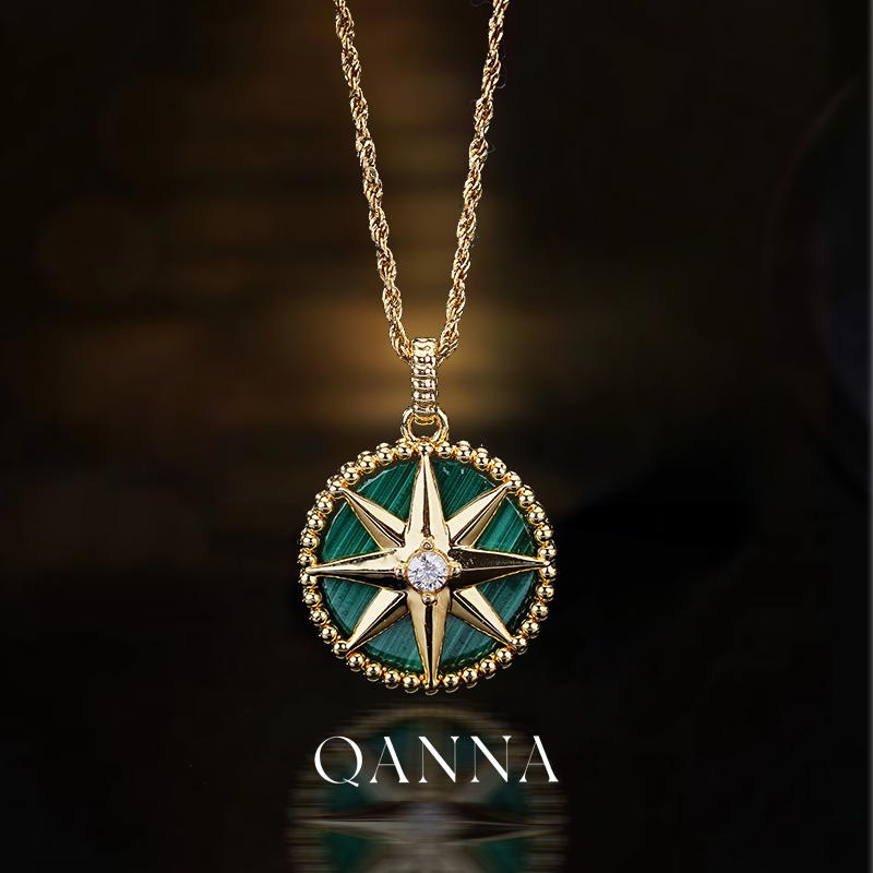 QANNA【福利】18K金孔雀石绿色八芒星吊坠（不含链）