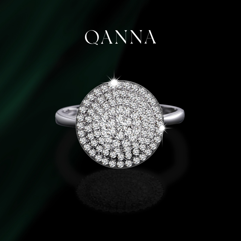 QANNA【原创】18K金1克拉鸽子蛋圆饼大饼钻石戒指AD0050