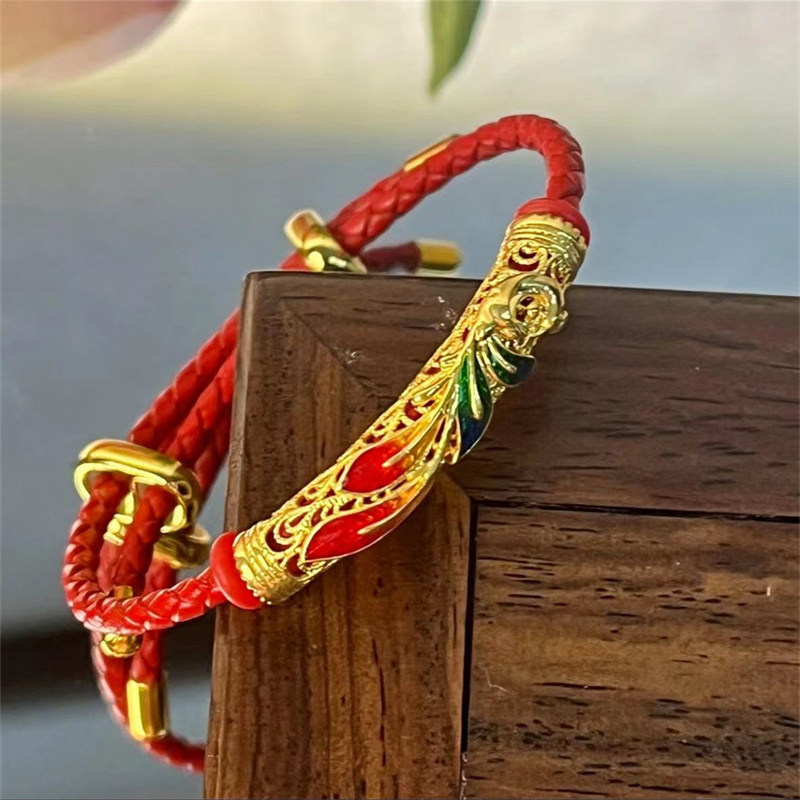 QANNA【原创】18K金有凤来仪凤凰弯管DIY吊坠（赠红色皮绳）两戴款