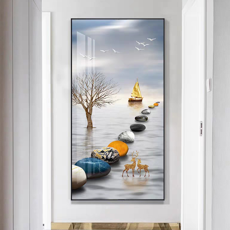 现代轻奢新中式风格装饰画玄关画大气入户晶瓷画岁岁今朝主题挂画