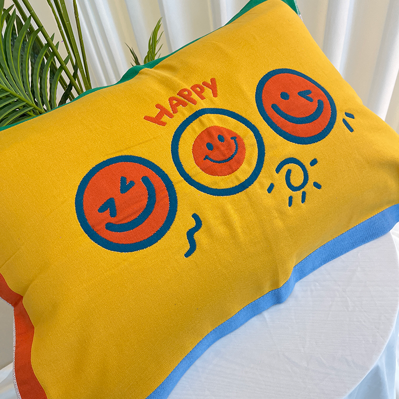 【北奈かわ会社】纯棉纱布透气加厚吸汗枕头巾 52*78 笑脸