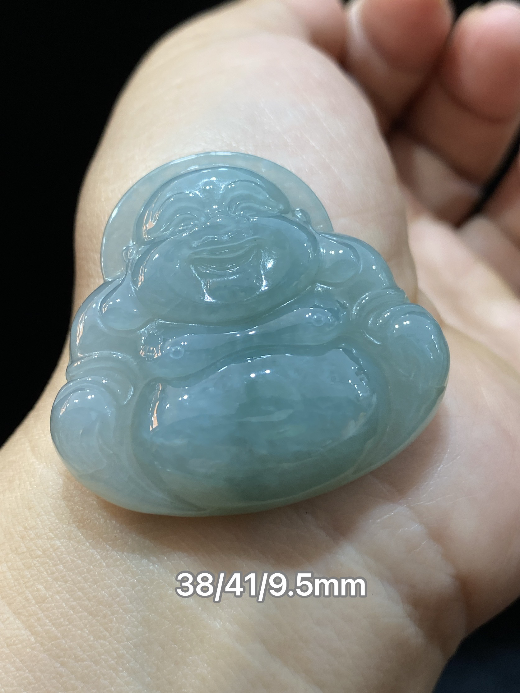 缅甸翡翠A货蓝底大肚佛公笑佛挂件吊坠大福天然玉石包邮送证书