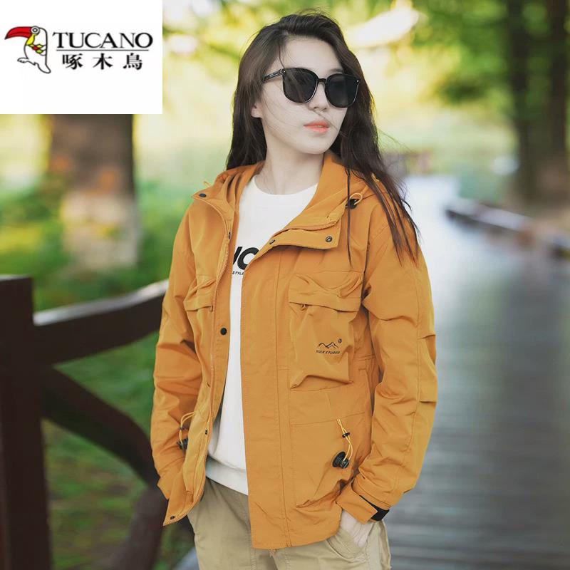 啄木鳥中宏专卖店6028秋季款工装立体口袋冲锋衣连帽夹克休闲外套