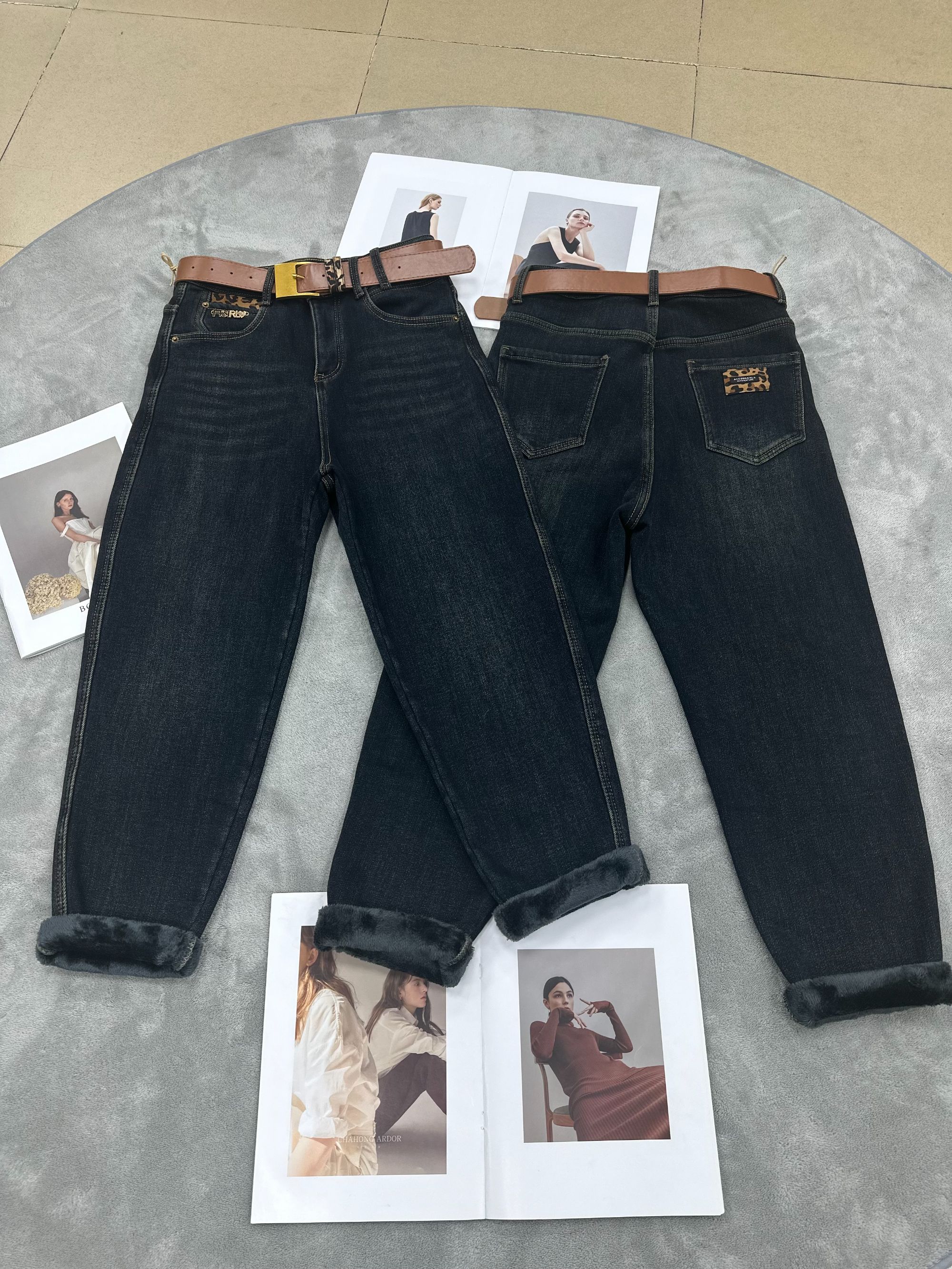 99809新款兰灰色加厚牛仔老爹裤