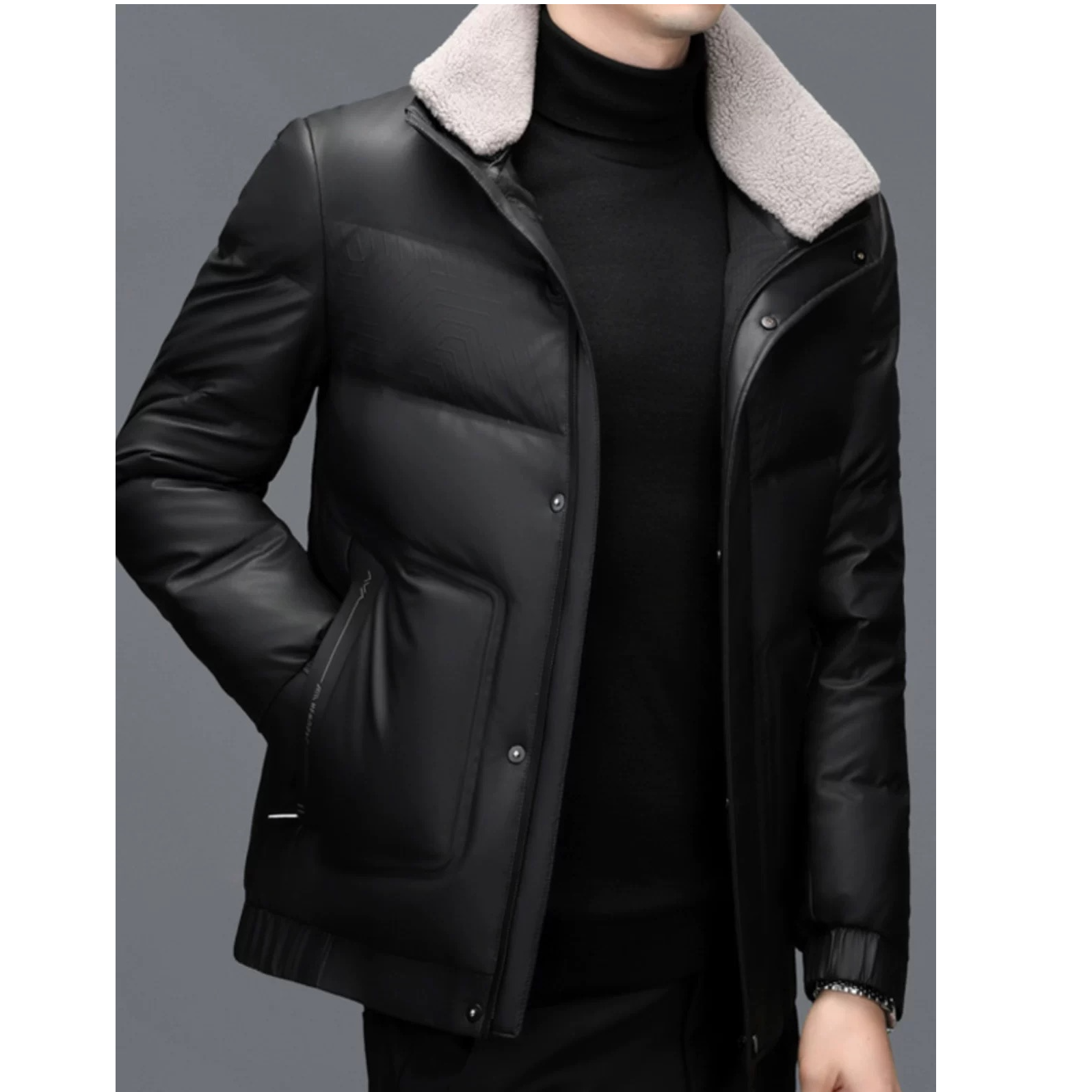 【羽绒服集合001-100】男士冬季加厚保暖羽绒服外套中长款黑色