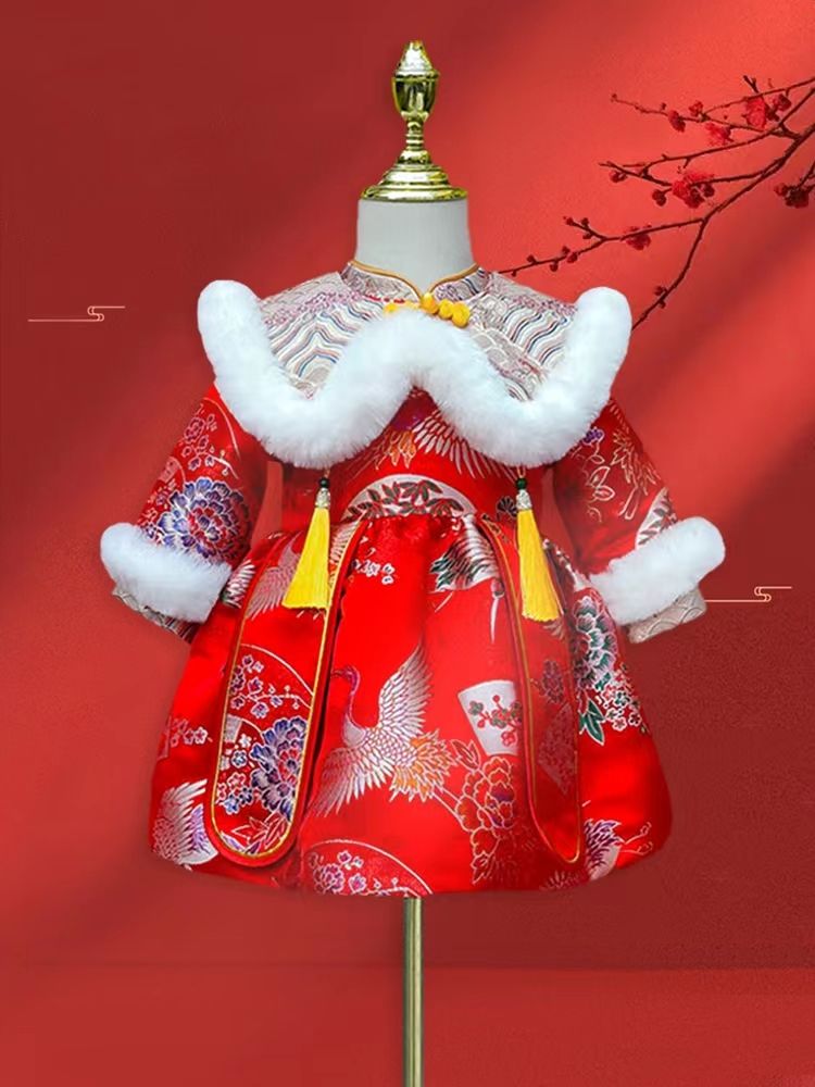 2024新款宝宝周岁礼服女冬季抓周唐装洋气中国风女童婴幼儿拜年服