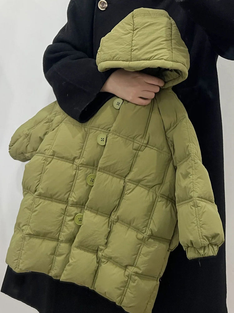 韩版童装2024秋冬款女童小清新绿色中长款棉服连帽外套儿童保暖衣