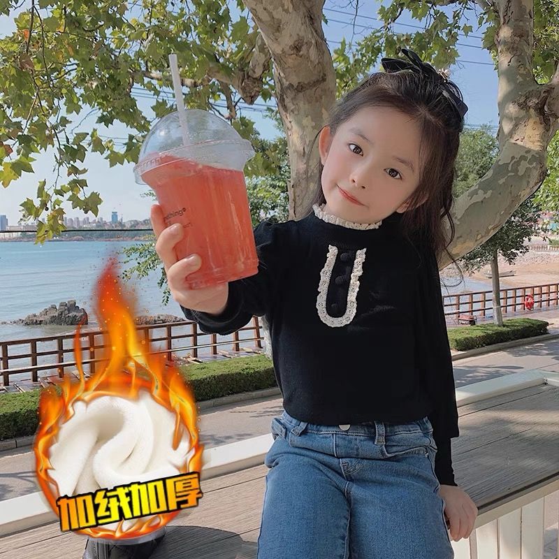 女童长袖秋冬休闲上衣中大童女保暖洋气打底衫加绒加厚新款卫儿童