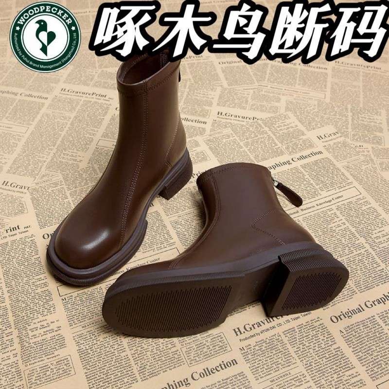 真软皮短靴女秋冬英伦风格风瘦瘦小踝靴厚底超火炸街马丁靴子棉靴