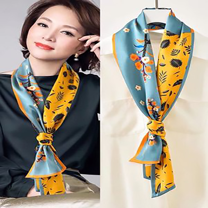 苏杭丝绸桑蚕丝丝巾油画双层丝带双面真丝围巾小长条领巾飘带