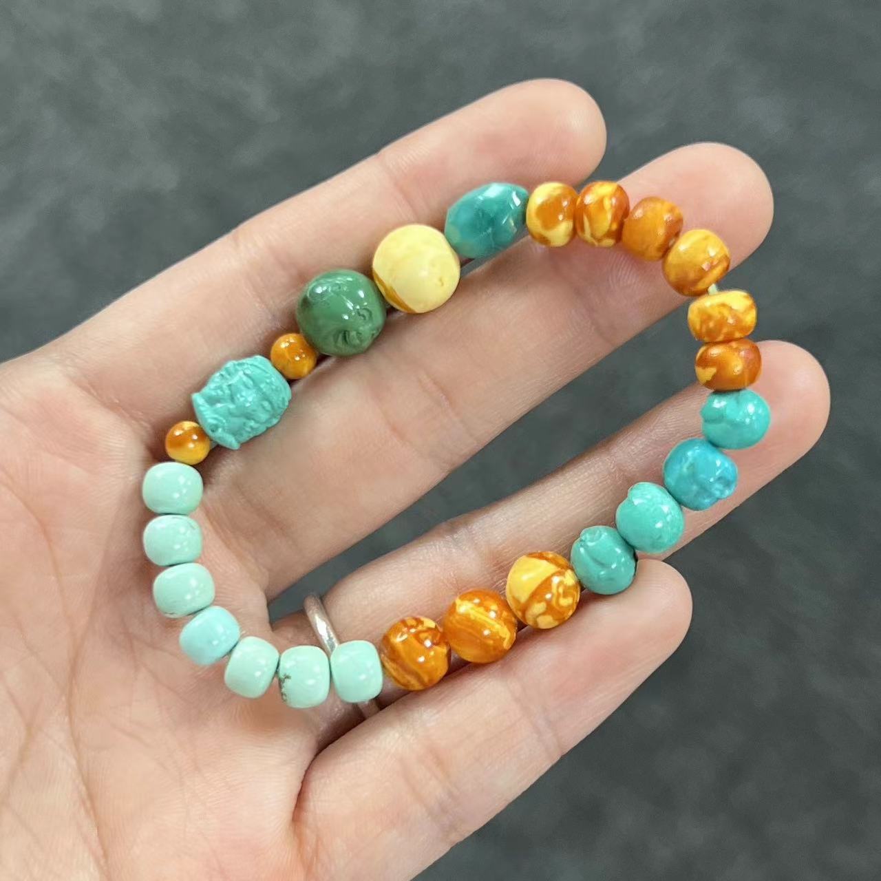 【壹芳珠宝*多宝】天然原矿绿松石设计手串（小板）