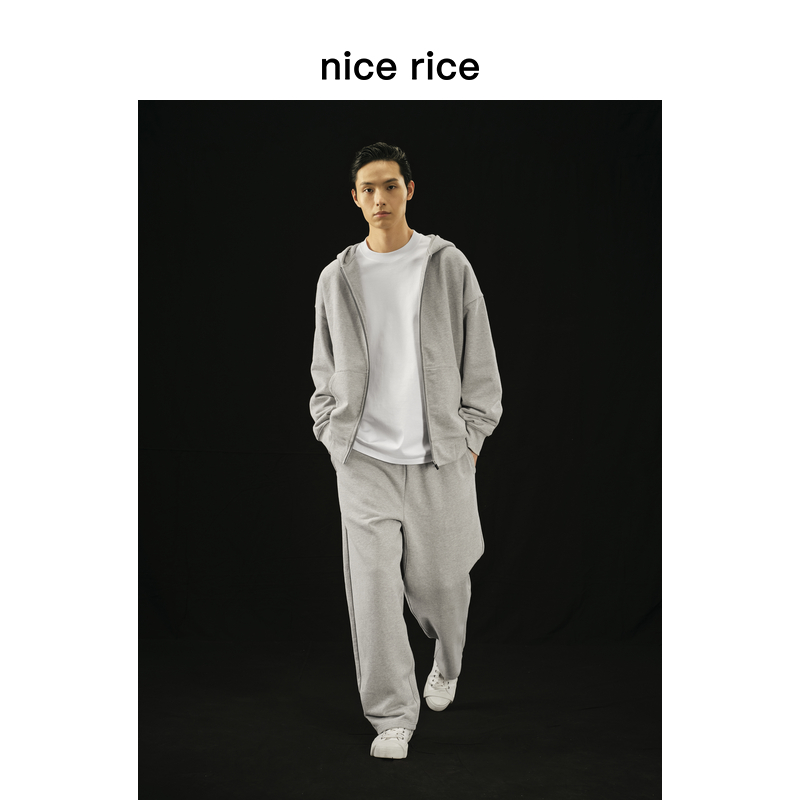 nice rice好饭 r.系列500G全棉针织抽绳直筒休闲宽松卫裤NCQ12027