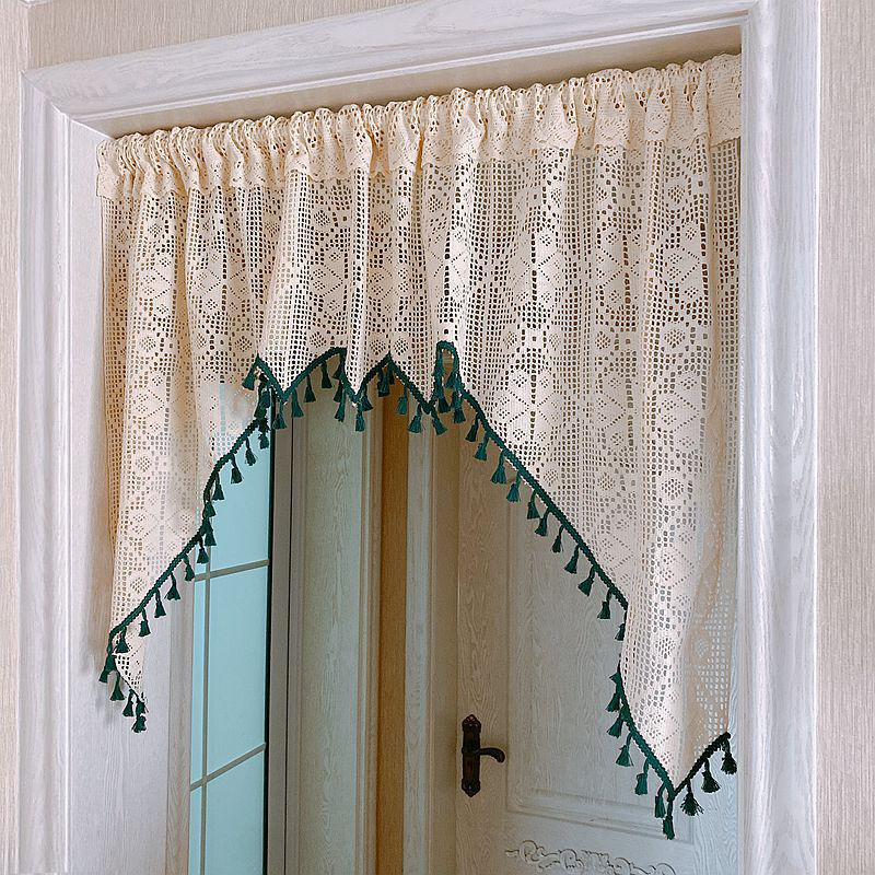 美式乡村田园成品窗纱蕾丝三角帘窗帘半帘厨房卧室帘门帘弧形帘