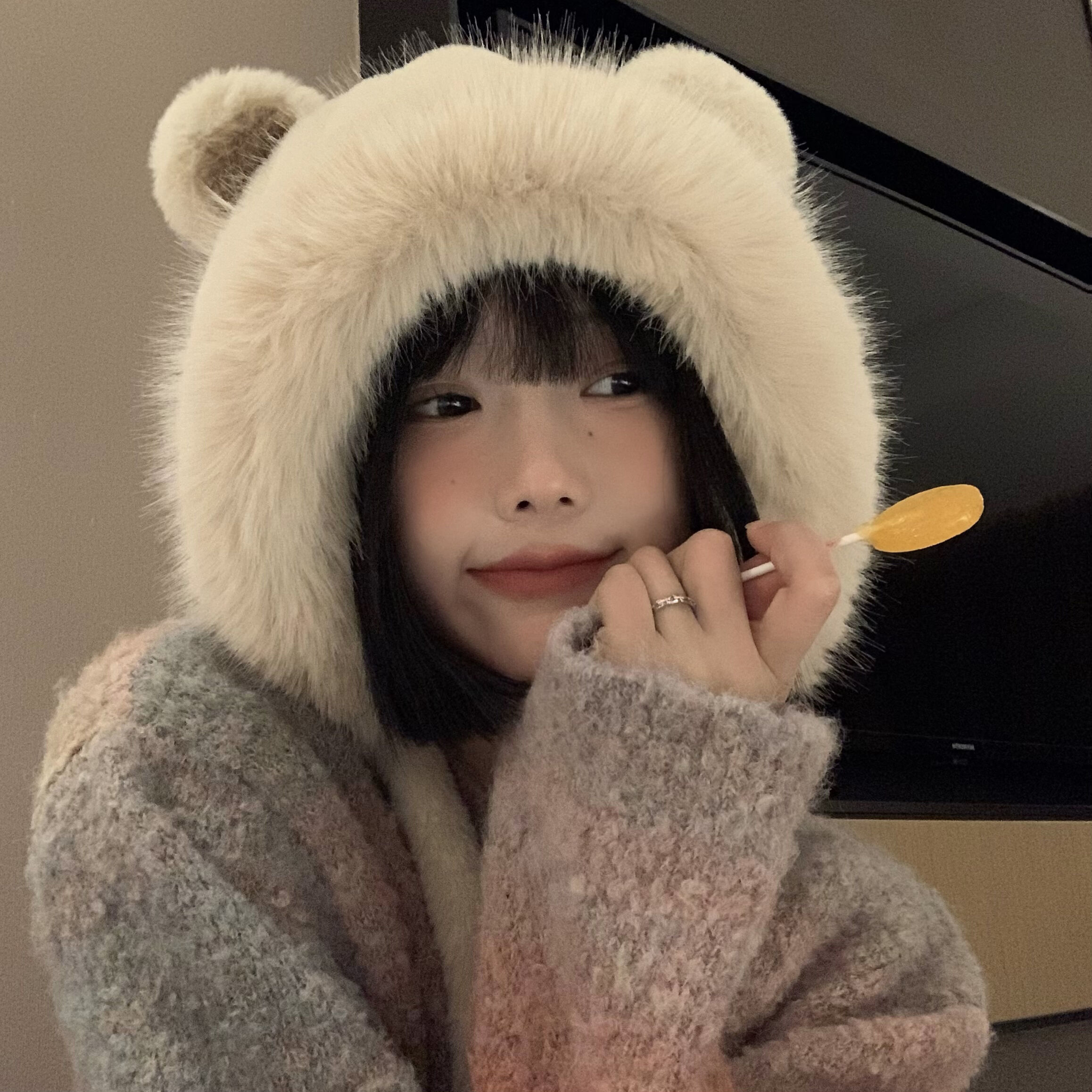 韩版儿童雷锋帽女春夏季小熊耳朵毛绒帽加绒加厚骑行防寒护耳帽子