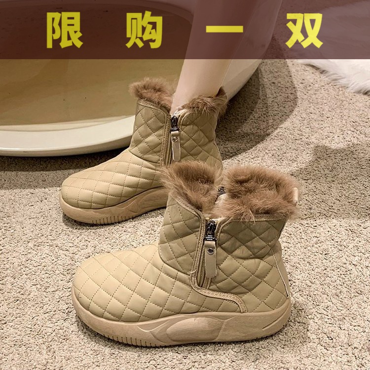 红蜻蜓牌高帮皮面棉鞋女冬季加绒加厚短靴2023新款保暖大棉雪地鞋